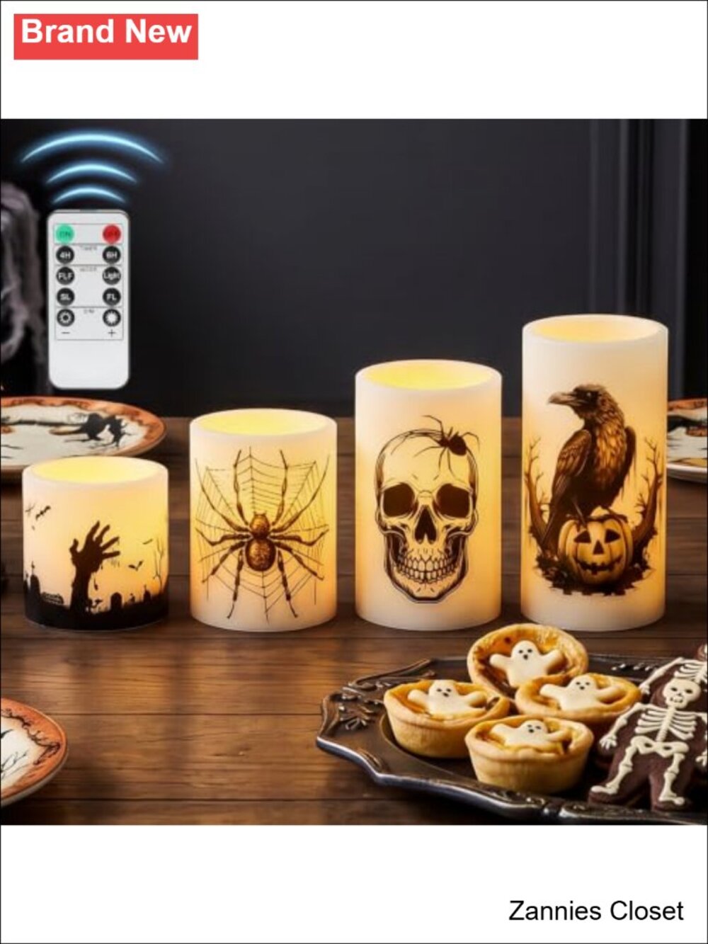 👻 Set of 4 Flameless LED Halloween Candles with Timer & Remote